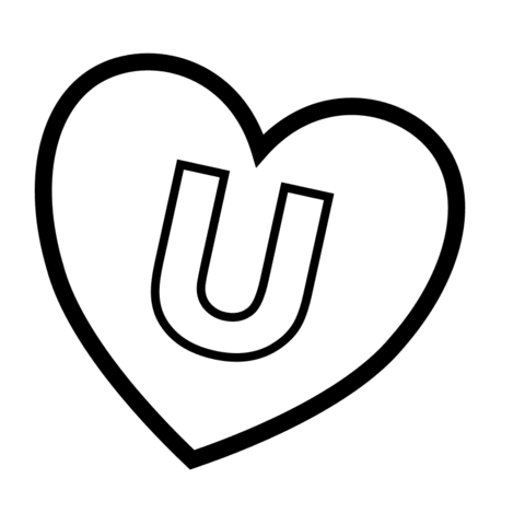 Letter U In Heart Coloring Page